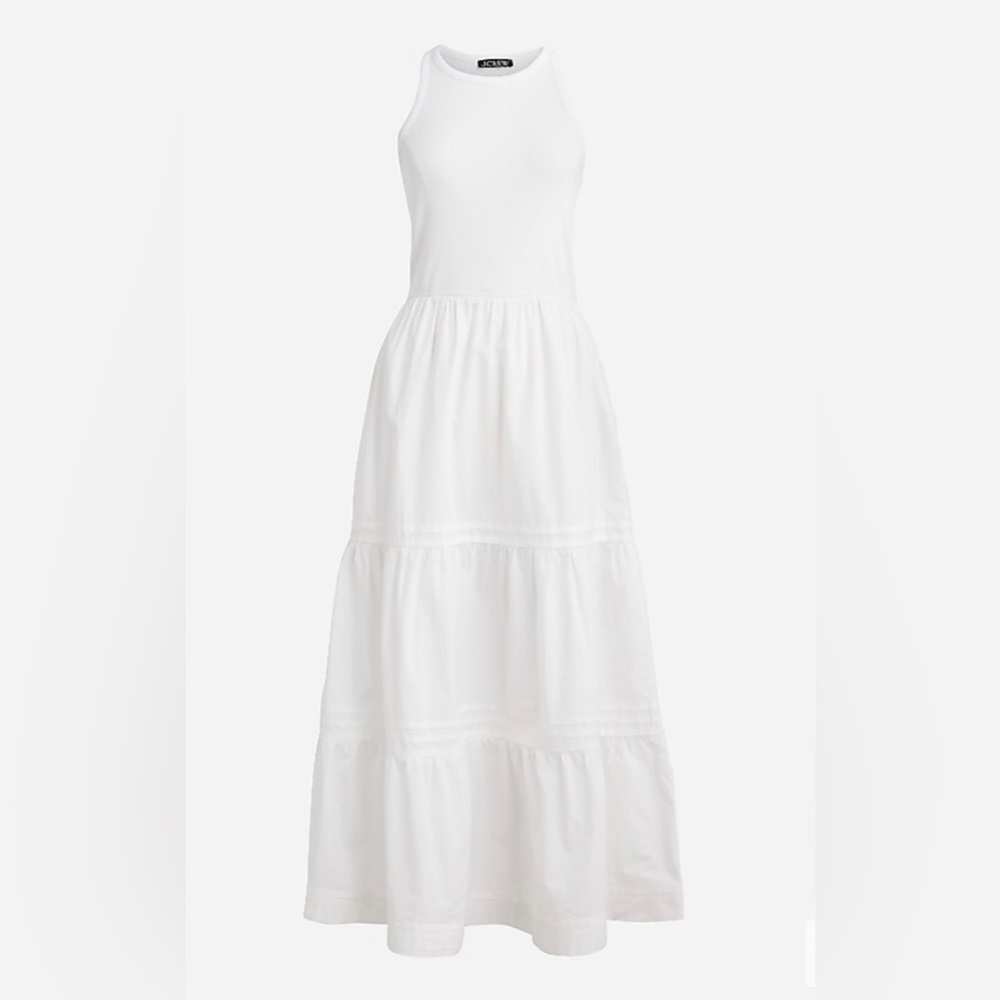 J Crew Vintage Rib High Neck Tank Dress with Tiered Cotton Skirt